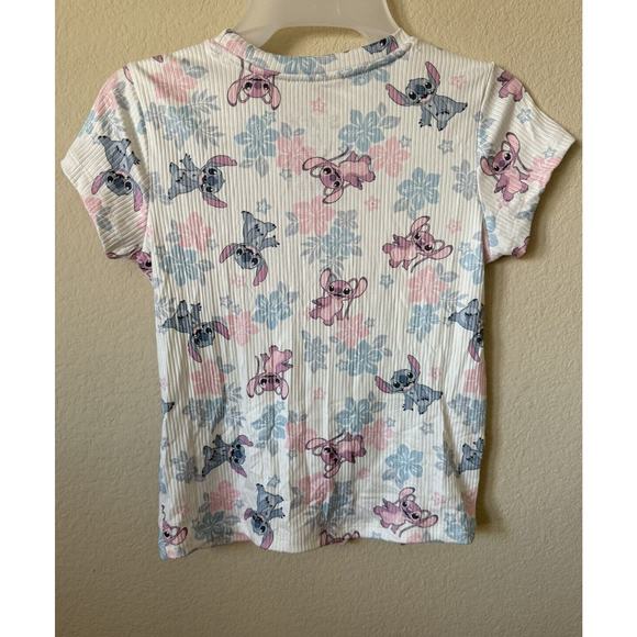 Disney Stitch Angel Hibiscus Flower Short Sleeve Girls T Shirt Top Size S 7/8 - Picture 3 of 4